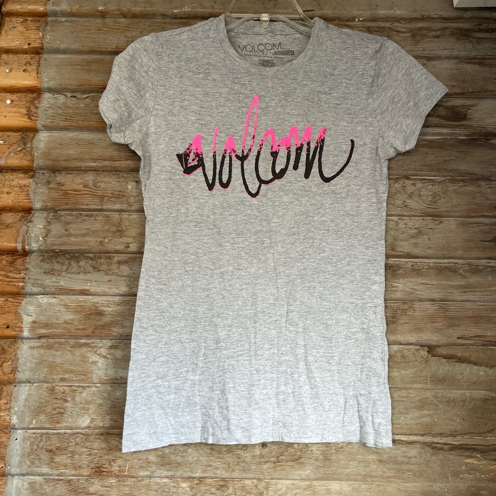 Volcom Gray and Pink Women's T-Shirt